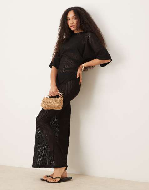 ASOS DESIGN - Robe t-shirt mi-longue au crochet effet rentré - Noir - view 1