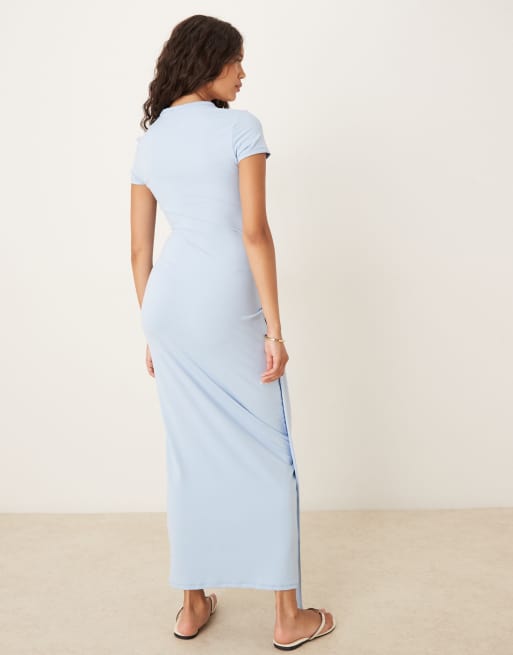 ASOS DESIGN - Robe T-shirt mi-longue avec nœud à la taille - Bleu layette, 3 de 4