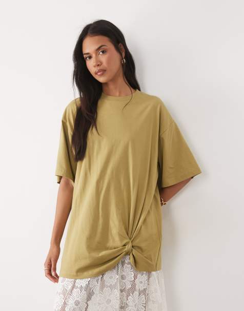 ASOS DESIGN - Robe t-shirt oversize à imprimé graphique avec doublure caraco en dentelle - Vert - view 1