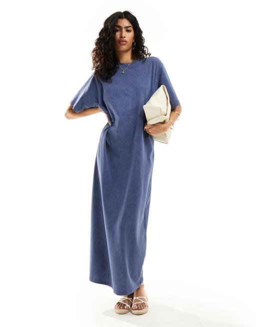 ASOS DESIGN Robe t shirt oversize longueur mollet Bleu denim delave ASOS