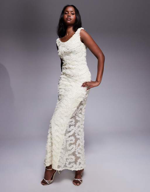 ASOS DESIGN - Robe texturée longue - Crème, 4 de 4