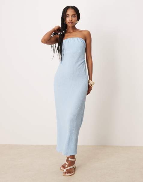 ASOS DESIGN - Robe texturée mi-longue avec encolure bandeau et liens noués au dos - Bleu - view 1