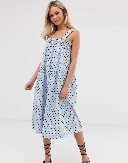 ASOS DESIGN - Robe trapèze d'été mi-longue en coton à pois ...