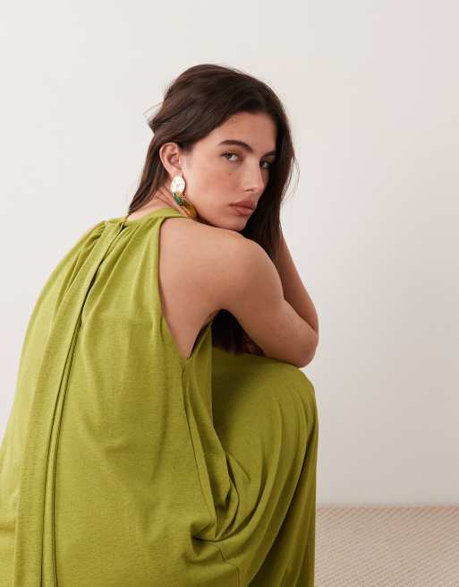 ASOS DESIGN - Robe trapèze en tulle avec liens - Olive, 2 de 4