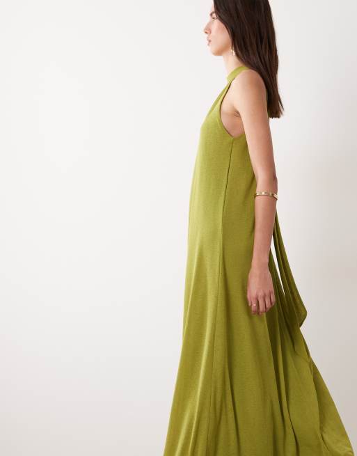 ASOS DESIGN - Robe trapèze en tulle avec liens - Olive, 3 de 4