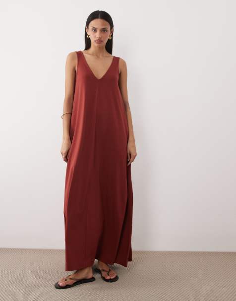 ASOS DESIGN - Robe trapèze longue - Châtaigne - view 1