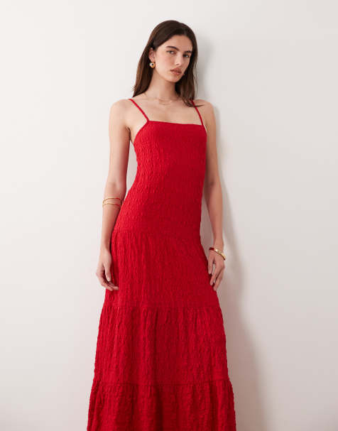 ASOS DESIGN - Robe trapèze longue en dentelle - Rouge - view 1