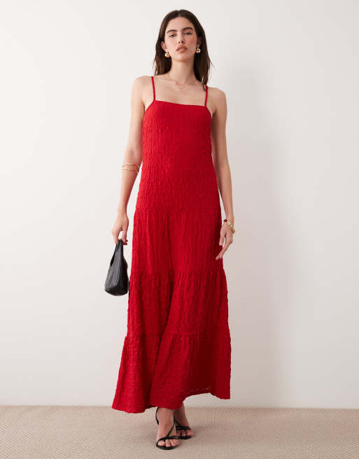 ASOS DESIGN - Robe trapèze longue en dentelle - Rouge, 2 de 4