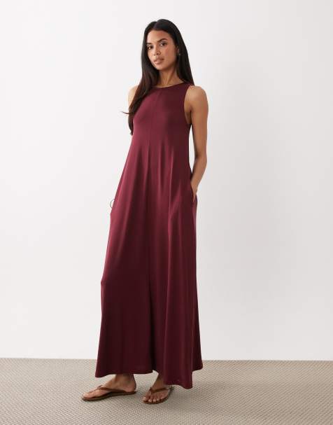 ASOS DESIGN - Robe trapèze longue en modal mélangé - Bordeaux - view 1