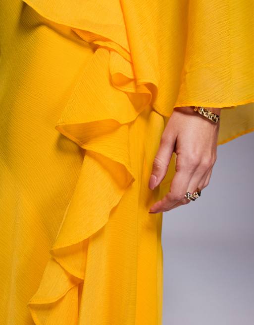 ASOS DESIGN - Robe trapèze longue en mousseline avec superpositions et volants - Orange, 3 de 4