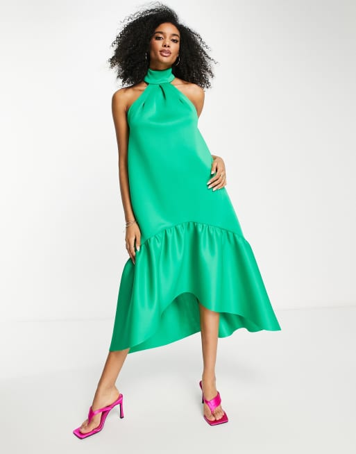 ASOS DESIGN Robe trap ze mi longue avec col montant et ourlet basque Vert