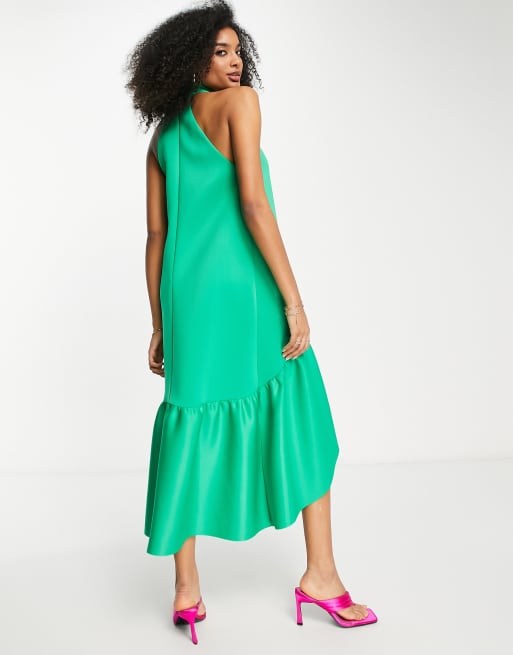 ASOS DESIGN Robe trap ze mi longue avec col montant et ourlet basque Vert