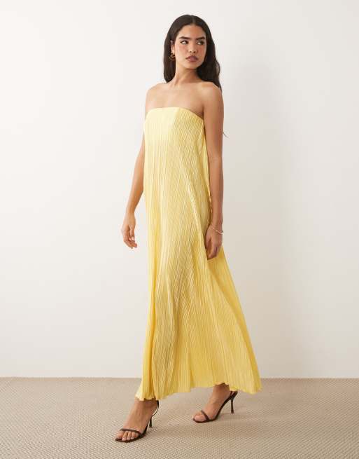 ASOS DESIGN - Robe trapèze mi-longue plissée à encolure bandeau - Jaune, 2 de 4