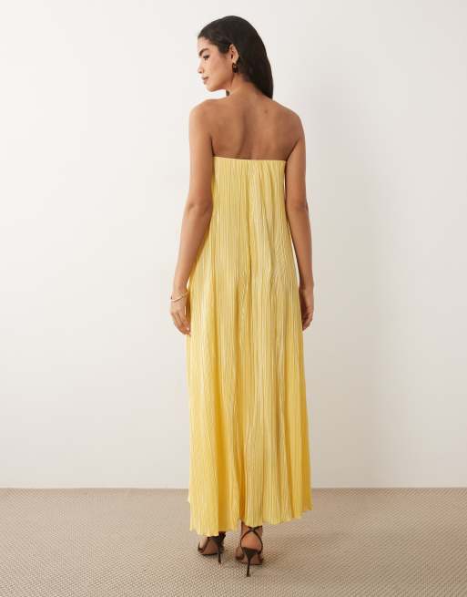 ASOS DESIGN - Robe trapèze mi-longue plissée à encolure bandeau - Jaune, 4 de 4