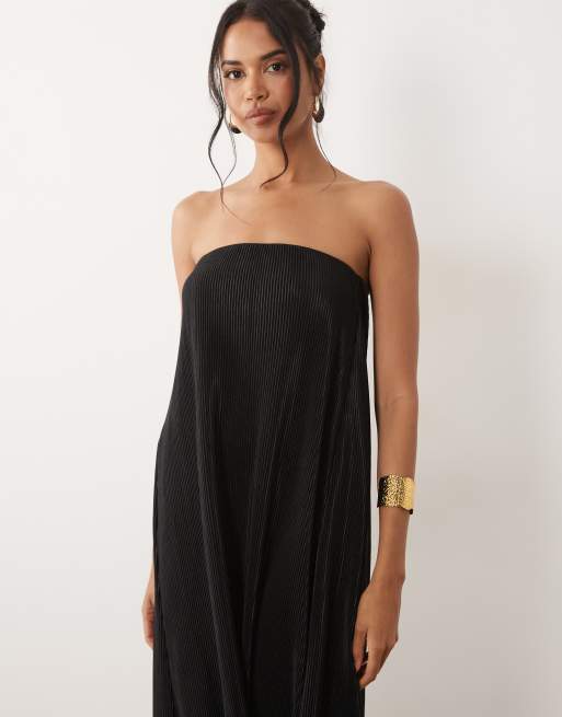 ASOS DESIGN - Robe trapèze mi-longue plissée coupe bandeau - Noir, 2 de 4