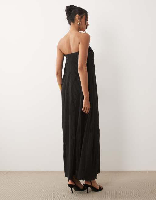 ASOS DESIGN - Robe trapèze mi-longue plissée coupe bandeau - Noir, 4 de 4