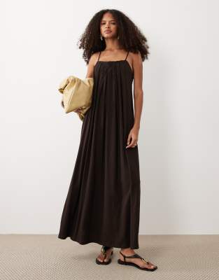 Robe trapèze plissée - Chocolat foncé-noir 44