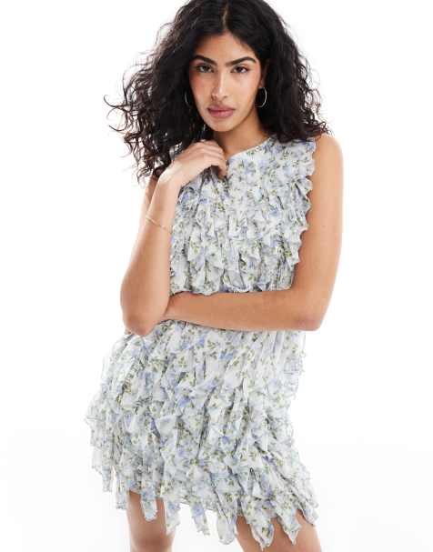 ASOS DESIGN - Robe ultra courte à volants et petites fleurs - Bleu - view 1