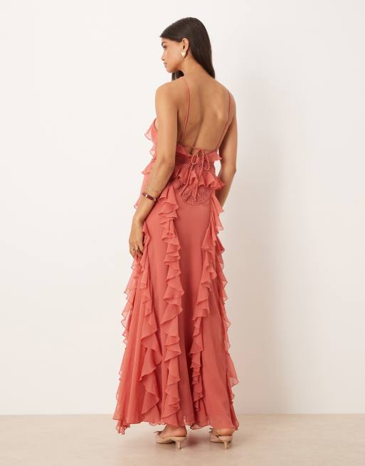 ASOS DESIGN - Robe volantée longue à détails échelle - Rose, 2 de 4