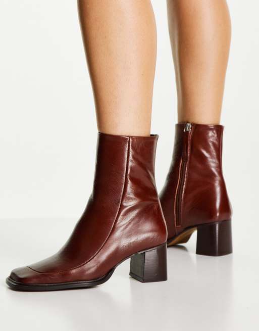 ASOS DESIGN – Roberta – Brązowe skórzane botki z kwadratowymi noskami
