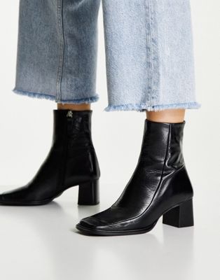 ASOS DESIGN Roberta premium leather square toe boots in black