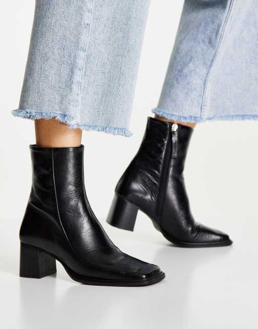 ASOS DESIGN Roberta premium leather square toe boots in black