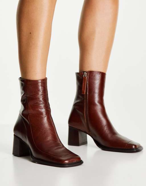 Brown square shop toe ankle boots