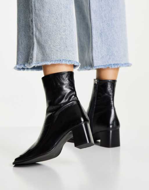 ASOS DESIGN - Roberta - Premium leren laarzen met vierkante neus in zwart, 2 van 4