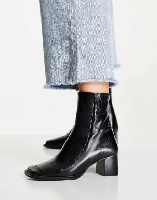 ASOS DESIGN - Roberta - Premium leren laarzen met vierkante neus in zwart, 4 van 4