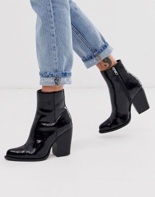 ASOS DESIGN Robin heeled ankle boots in black patent | ASOS