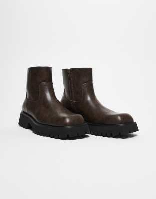 Robuste Chelsea-Stiefel in Braun-Schwarz Schwarz 48