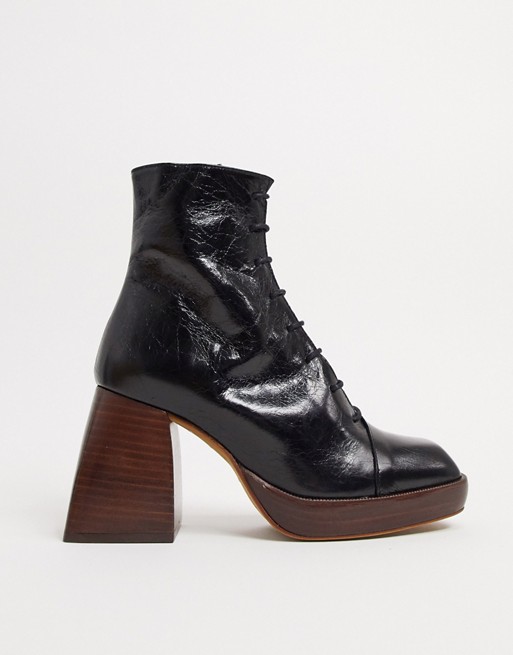 ASOS DESIGN Robyn premium leather lace up platform boots in black