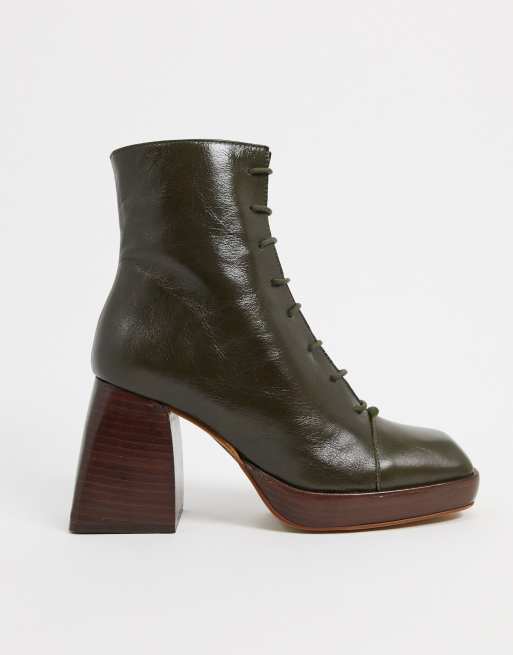 asos design roisin premium leather square toe boots in black