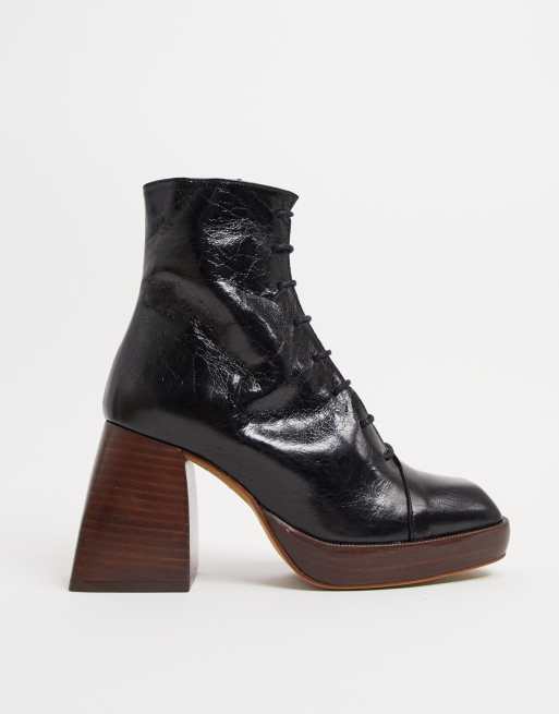 ASOS DESIGN – Robyn – Svarta platåboots i högkvalitativt läder med snörning