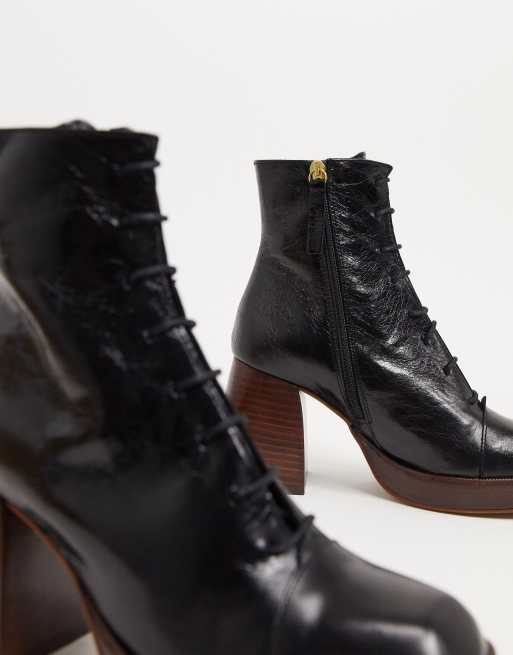 ASOS DESIGN – Robyn – Svarta platåboots i högkvalitativt läder med snörning, 3 av 4
