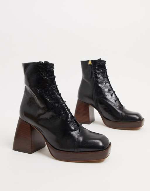 ASOS DESIGN – Robyn – Svarta platåboots i högkvalitativt läder med snörning, 4 av 4