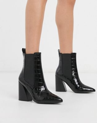 ASOS DESIGN Rocco pointed heeled boots in black croc | ASOS
