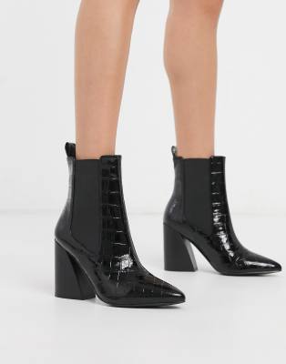 ASOS DESIGN Rocco pointed heeled boots in black croc | ASOS