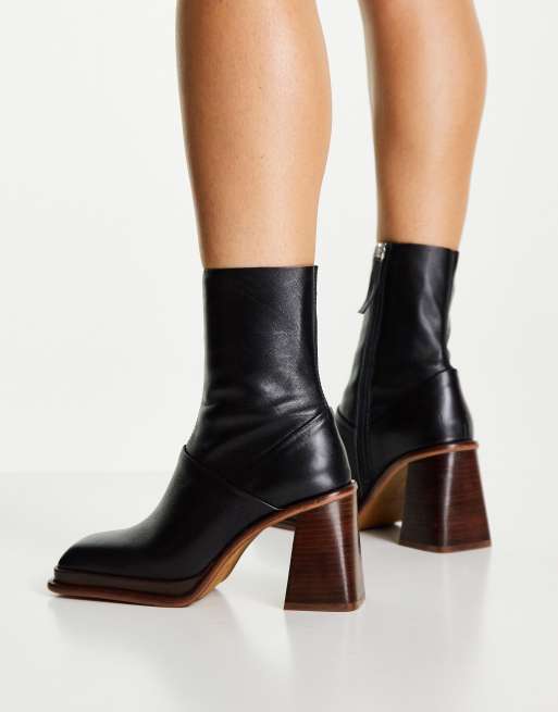 ASOS DESIGN – Rochelle – Czarne botki ze skóry premium na platformie z obcasem