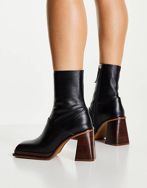 ASOS DESIGN Rochelle premium leather platform heeled boots in black