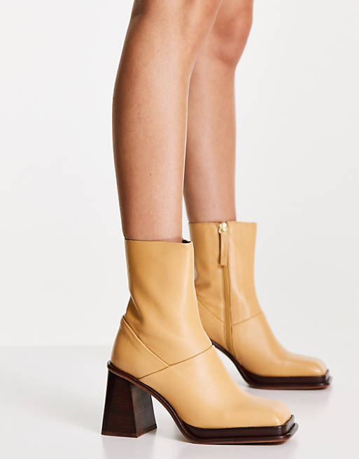 ASOS DESIGN Rochelle premium leather platform heeled boots in camel