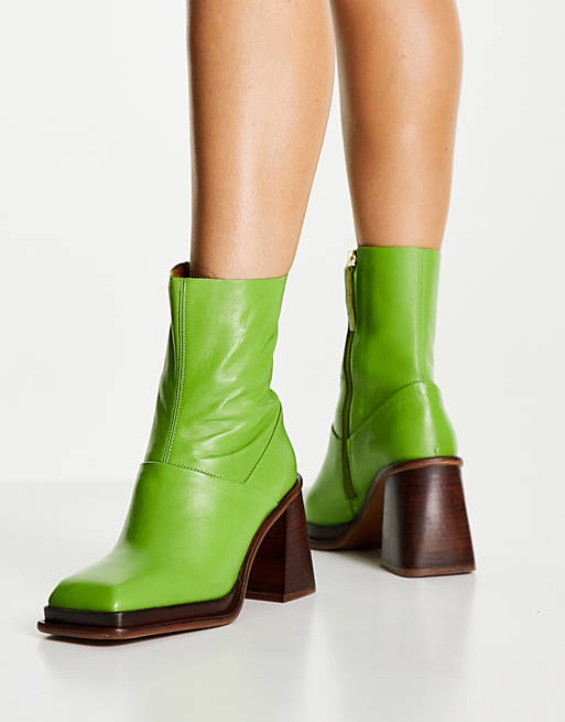 Women Boots/Rochelle premium leather platform heeled boots in green 