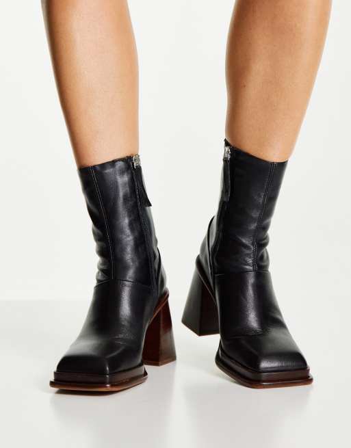 ASOS DESIGN - Rochelle - Stivali con tacco e plateau in pelle premium neri, 2 di 4