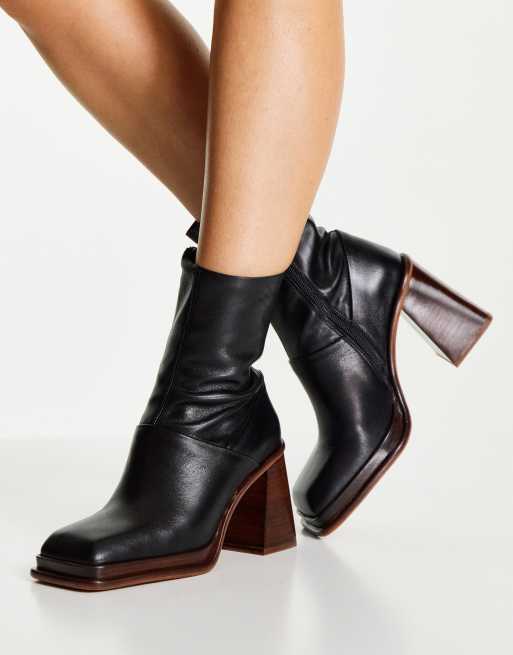ASOS DESIGN - Rochelle - Stivali con tacco e plateau in pelle premium neri, 3 di 4