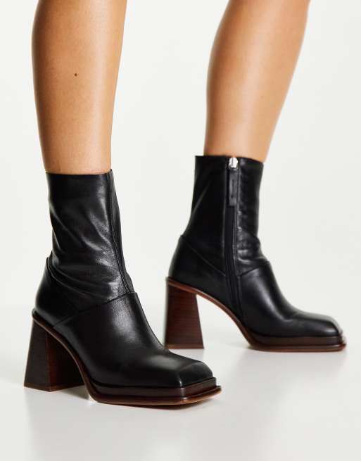 ASOS DESIGN - Rochelle - Stivali con tacco e plateau in pelle premium neri, 4 di 4
