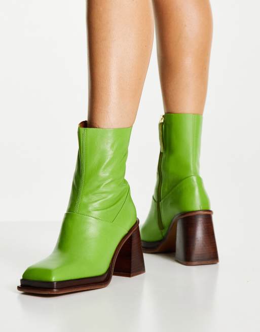 ASOS DESIGN - Rochelle - Stivali con tacco e plateau in pelle premium verdi, 2 di 4