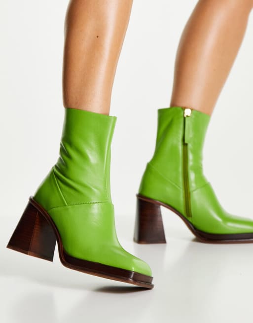 ASOS DESIGN - Rochelle - Stivali con tacco e plateau in pelle premium verdi, 3 di 4
