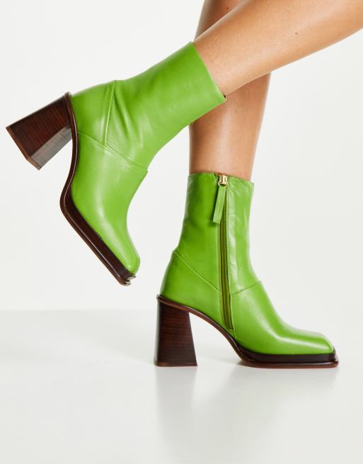 ASOS DESIGN - Rochelle - Stivali con tacco e plateau in pelle premium verdi, 4 di 4