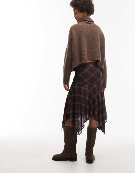 ASOS DESIGN – Rock aus Netzstoff in Braun kariert mit Zipfelsaum, Kombiteil, 2 von 5