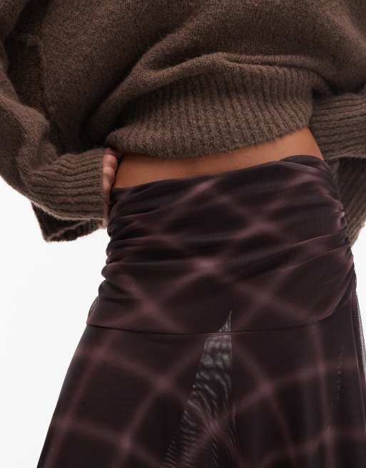 ASOS DESIGN – Rock aus Netzstoff in Braun kariert mit Zipfelsaum, Kombiteil, 3 von 5